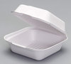 A Picture of product 967-939 Compostable Large Hinged Sandwich Container.  5.9" x 6.1" x 3", White Color.  50 Containers/Sleeve, 8 Sleeves/Case.