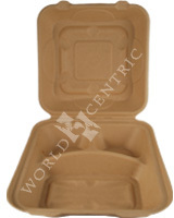 World Centric Fiber Hinged Containers, 3-Compartment, 8 x 8 x 3, Natural,  Paper, 300/Carton (TOSCU8T)