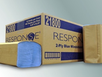 RESPONSE® SINGLE-FOLD BLUE WINDSHIELD TOWELS. Blue Color. 9.25” x 10.25”. 168 Sheets.  Popular for use as a dairy towel.  Streak free cleaning.