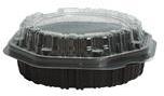 Creative Carryouts® OctaView® Select Plastic Hinged Lid Hot Food Containers. 6.8 X 6.3 X 2.3 in. Black and Clear. 200 count.