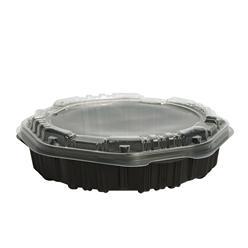 Creative Carryouts® OctaView® Select Plastic Hinged Lid Food Containers. 9.1 X 9.1 X 2.3 in. Black and Clear. 100 count.