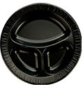 Quiet Classic® Foam Plastic Laminated Dinnerware Plates with 3 compartments. 10 1/4 in. diameter. Black. 500 count.