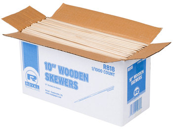 WOOD SKEWERS 10"  1M/BOX. FOR SHISH KABOBS OR FRUIT KABOBS 1/8 THICK REPLACES 222-220.