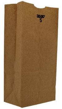 Grocery Bag.  Natural Kraft.  4 #  5" x 3-1/3" x 9-3/4".  30# Basis Weight.  100% Recycled. 4 lb.