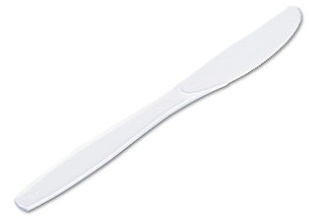 Knife. White. Medium Weight Polypropylene. Recyclable/disposable. 1000/cs. (406017) (PPKN)