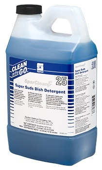 SparClean® Clean on the Go® Super Suds 25 Dish Detergent. 2 L. Blue. Pleasant scent. 4 bottles/case.