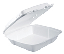 Foam Hinged Lid Container with Removable Vented Lid.  Single Compartment.  9.4" L x 9.0" W x 3.0" H.  100 Containers/Sleeve.
