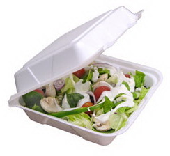 Foam Hinged Lid Container.  Two Tab, Single Compartment.  8.4" x 8.2" x 3.0".