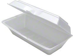 SmartLock® Foam Hinged Lid Containers. White Large Rectangular Sandwich Container. 9-5/8" x 5-1/8" x 3-1/4".
