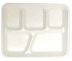 Huhtamaki Chinet 21032 Savaday 10 3/8 x 8 1/4 White Molded Fiber / Pulp  5-Compartment Cafeteria Tray - 240/Case