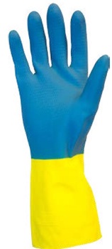 Gloves.  Blue Neoprene.  28 Mil.  XL Size.  Flock Lined, Individually Bagged.  12 Pairs/Package.