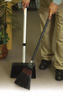 Dust Pan with  Broom.  12" Mouth.  High Impact Lobby Dust Pan.  30" Locking Handle.